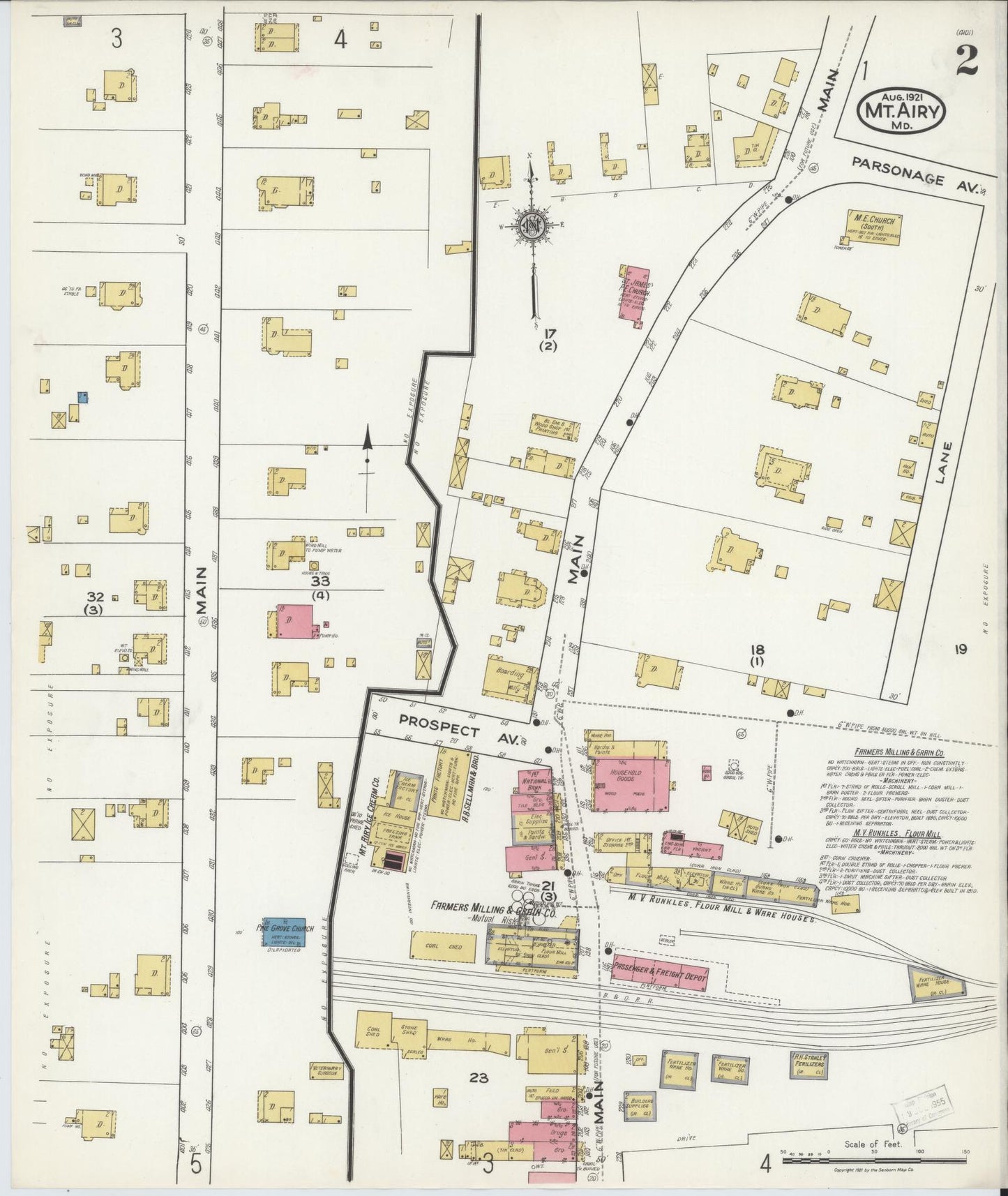Sanborn Fire Insurance Map from Mount Airy, Carroll County, Maryland (1921), Sheet #0002 - Historic Sanborn Fire Insurance Map Print, vintage old map wall art