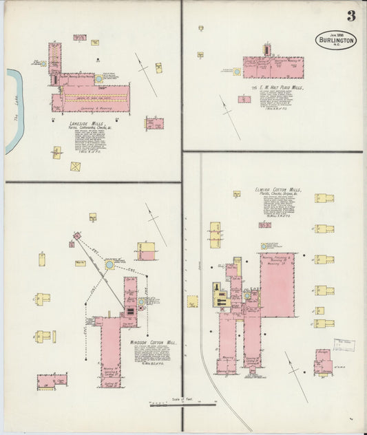 Sanborn Fire Insurance Map from Burlington, Alamance County, North Carolina (1898), Sheet #0003 - Historic Sanborn Fire Insurance Map Print, vintage old map wall art, antique decor, genealogy gift, North Carolina North Carolina map
