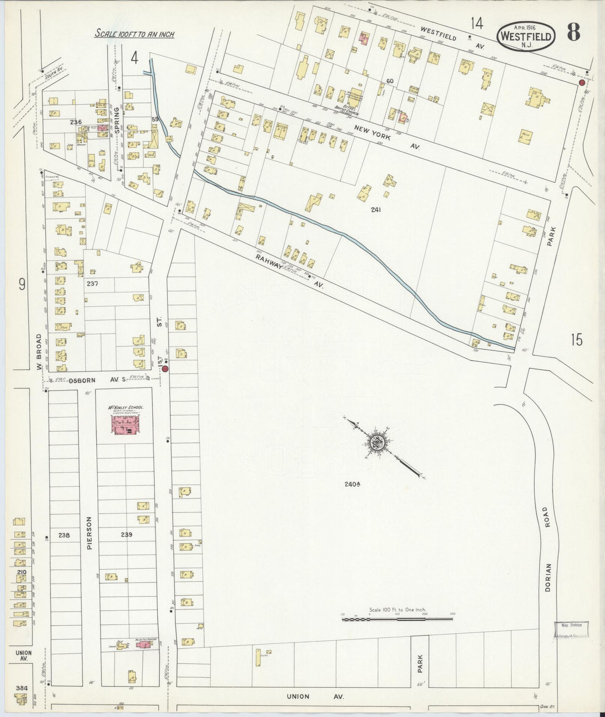 Sanborn Fire Insurance Map from Westfield, Union County, New Jersey (1916), Sheet #0008 - Complete Map Set gallery image, historic Sanborn map, vintage wall art, New Jersey New Jersey