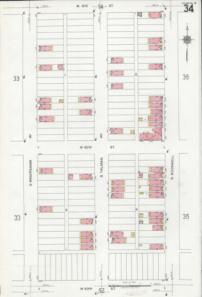 Sanborn Fire Insurance Map from Chicago, Cook County, Illinois (1920), Sheet #0034 - Historic Sanborn Fire Insurance Map Print, vintage old map wall art, antique decor, genealogy gift, Illinois Illinois map