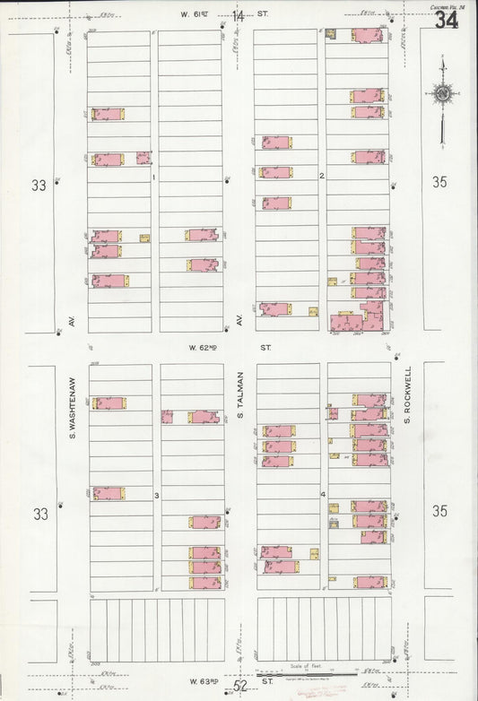 Sanborn Fire Insurance Map from Chicago, Cook County, Illinois (1920), Sheet #0034 - Historic Sanborn Fire Insurance Map Print, vintage old map wall art, antique decor, genealogy gift, Illinois Illinois map