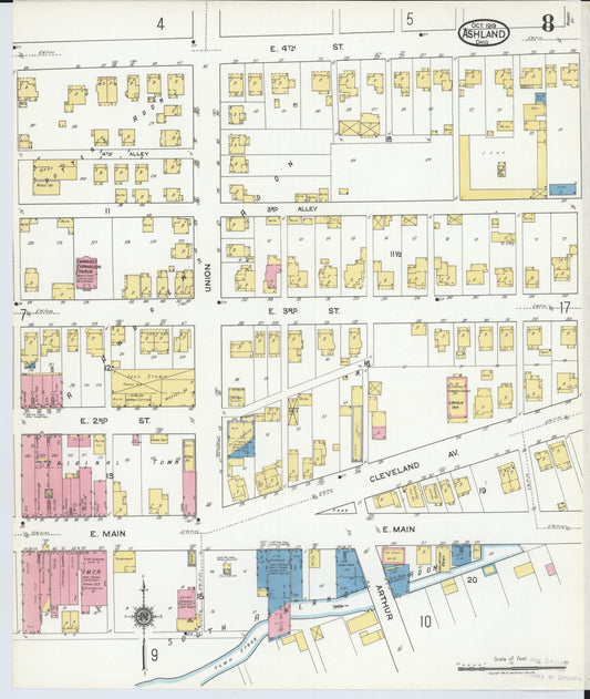 Sanborn Fire Insurance Map from Ashland, Ashland County, Ohio (1919), Sheet #0008 - Historic Sanborn Fire Insurance Map Print, vintage old map wall art, antique decor, genealogy gift, Ohio Ohio map