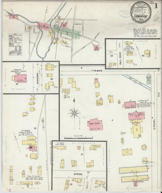 Sanborn Fire Insurance Map from Cambridge, Washington County, New York (1898), Sheet #0001 - Complete Map Set gallery image, historic Sanborn map, vintage wall art, New York New York
