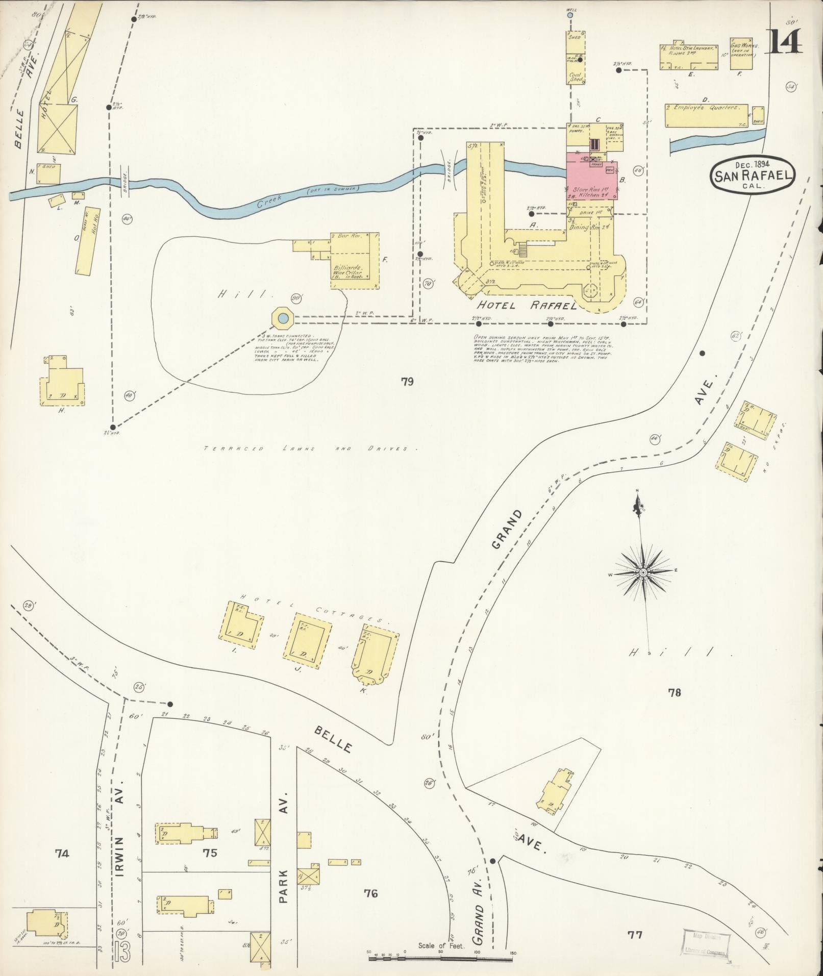 Sanborn Fire Insurance Map from San Rafael, Marin County, California (1894), Sheet #0014 - Complete Map Set gallery image, historic Sanborn map, vintage wall art, California California