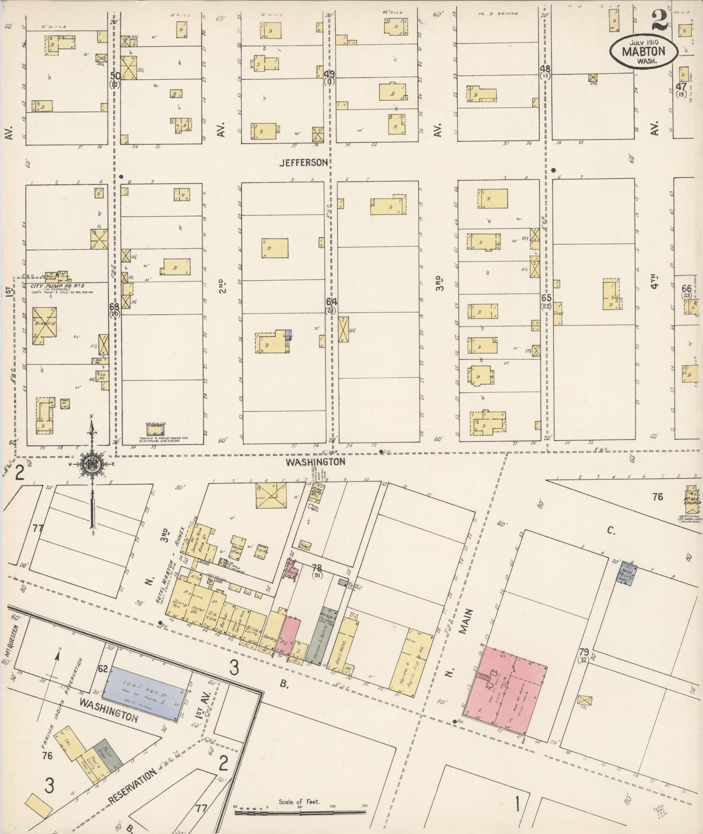 Sanborn Fire Insurance Map from Mabton, Yakima County, Washington (1910), Sheet #0002 - Complete Map Set gallery image, historic Sanborn map, vintage wall art, Washington Washington