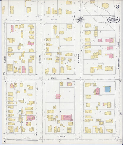 Sanborn Fire Insurance Map from Waukegan, Lake County, Illinois (1906), Sheet #0003 - Complete Map Set gallery image, historic Sanborn map, vintage wall art, Illinois Illinois