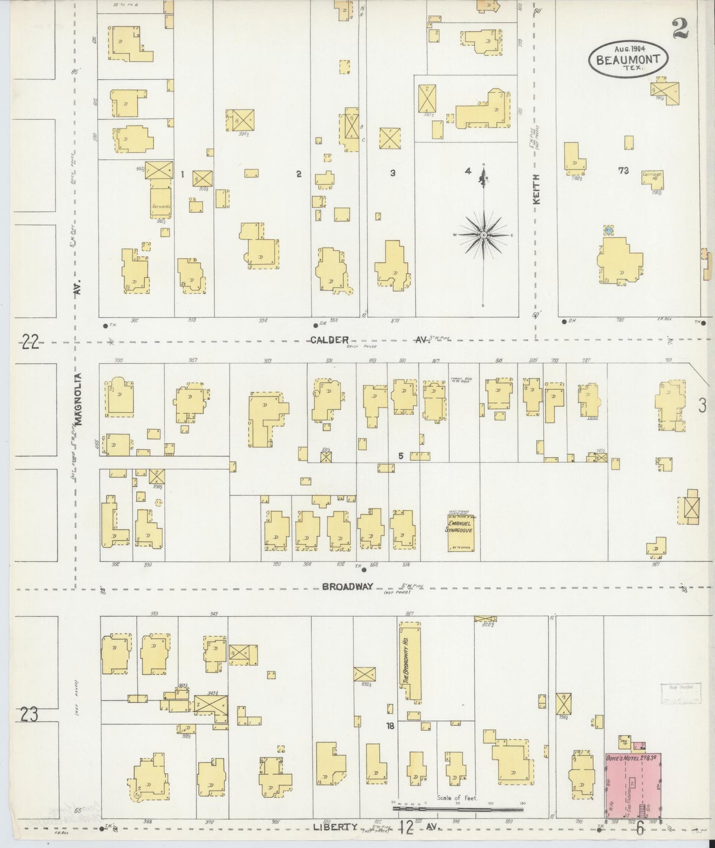 Sanborn Fire Insurance Map from Beaumont, Jefferson County, Texas (1904), Sheet #0002 - Historic Sanborn Fire Insurance Map Print, vintage old map wall art, antique decor, genealogy gift, Texas Texas map
