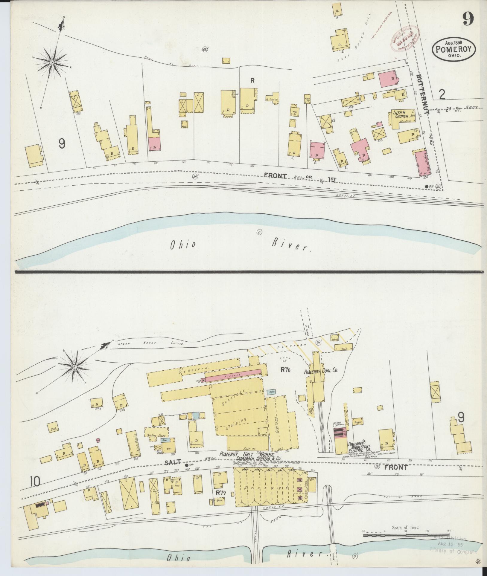 Sanborn Fire Insurance Map from Pomeroy, Meigs County, Ohio (1899), Sheet #0009 - Historic Sanborn Fire Insurance Map Print, vintage old map wall art, antique decor, genealogy gift, Ohio Ohio map