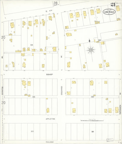 Sanborn Fire Insurance Map from Long Beach, Los Angeles County, California (1905), Sheet #0021 - Complete Map Set gallery image, historic Sanborn map, vintage wall art, California California