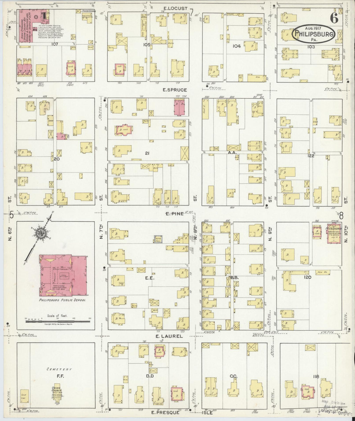 Sanborn Fire Insurance Map from Philipsburg, Centre County, Pennsylvania (1917), Sheet #0006 - Historic Sanborn Fire Insurance Map Print, vintage old map wall art, antique decor, genealogy gift, Pennsylvania Pennsylvania map