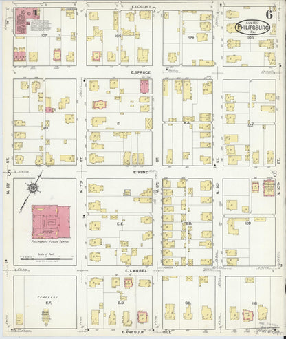 Sanborn Fire Insurance Map from Philipsburg, Centre County, Pennsylvania (1917), Sheet #0006 - Historic Sanborn Fire Insurance Map Print, vintage old map wall art, antique decor, genealogy gift, Pennsylvania Pennsylvania map