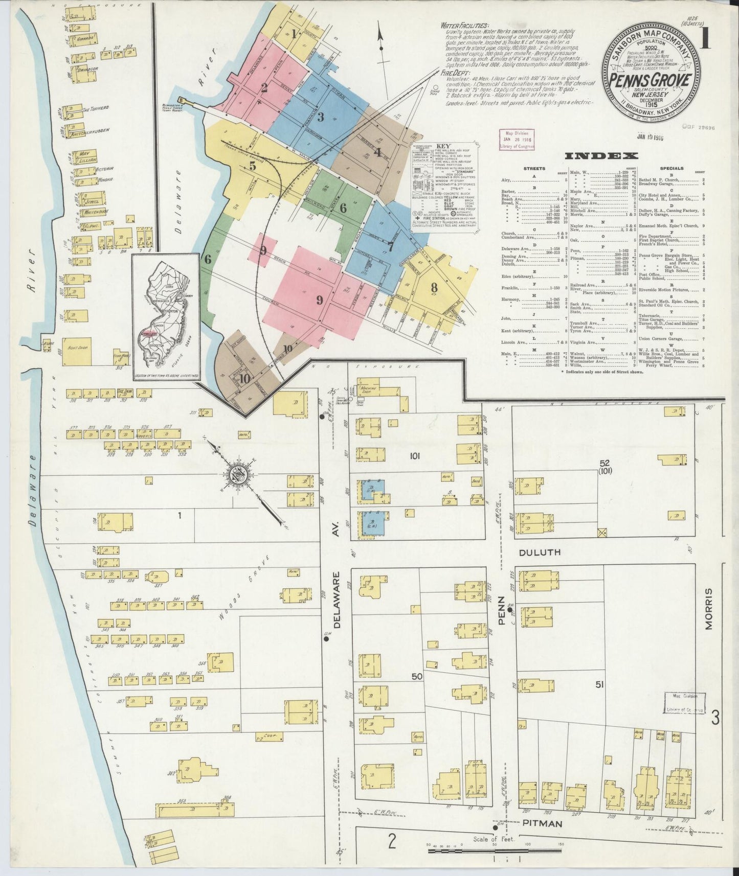 Sanborn Fire Insurance Map from Penns Grove, Salem County, New Jersey. (1915) – Historic Sanborn Fire Insurance Map Print