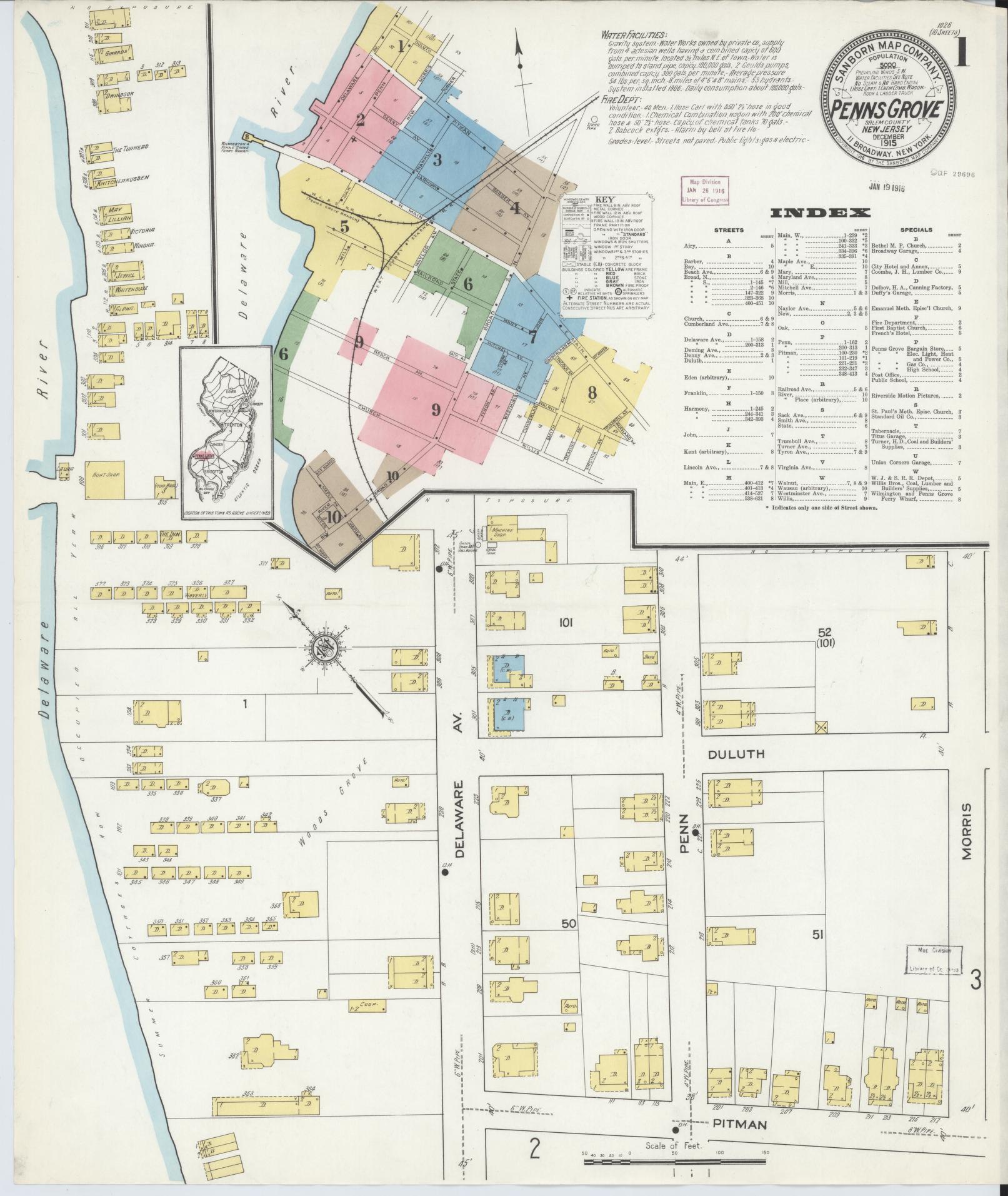 Sanborn Fire Insurance Map from Penns Grove, Salem County, New Jersey. (1915) – Historic Sanborn Fire Insurance Map Print