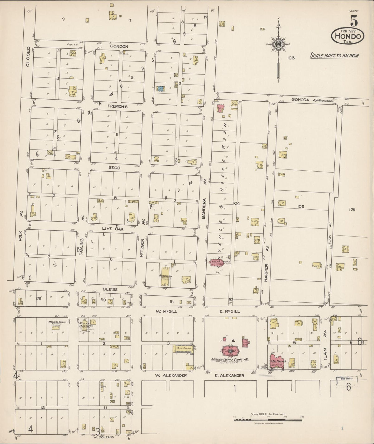 Sanborn Fire Insurance Map from Hondo, Medina County, Texas (1922), Sheet #0005 - Complete Map Set gallery image, historic Sanborn map, vintage wall art, Texas Texas