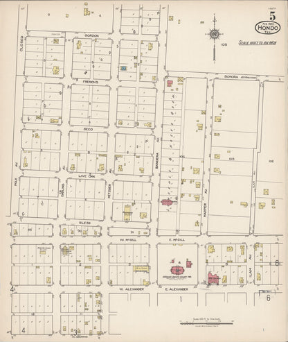 Sanborn Fire Insurance Map from Hondo, Medina County, Texas (1922), Sheet #0005 - Complete Map Set gallery image, historic Sanborn map, vintage wall art, Texas Texas