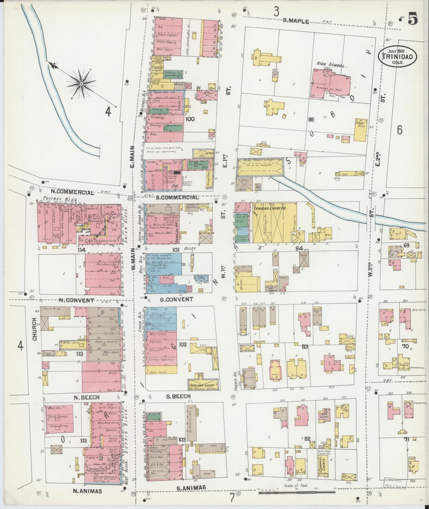 Sanborn Fire Insurance Map from Trinidad, Las Animas County, Colorado (1901), Sheet #0005 - Complete Map Set gallery image, historic Sanborn map, vintage wall art, Colorado Colorado