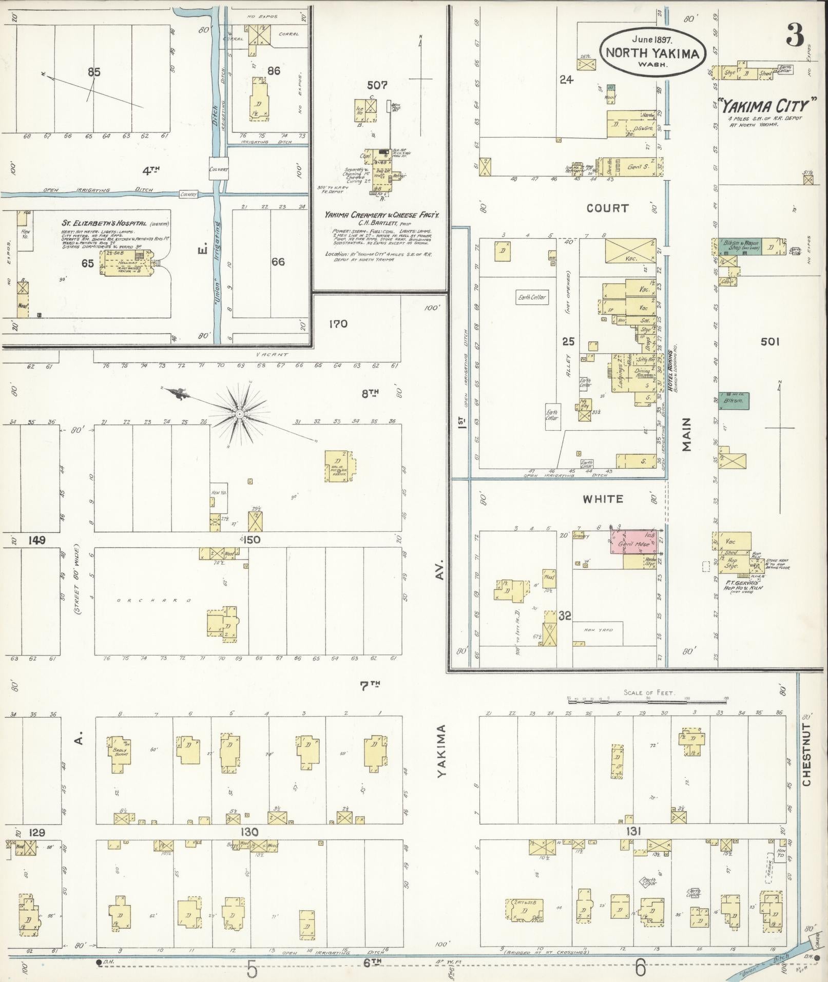 Sanborn Fire Insurance Map from North Yakima, Yakima County, Washington (1897), Sheet #0003 - Complete Map Set gallery image, historic Sanborn map, vintage wall art, Washington Washington