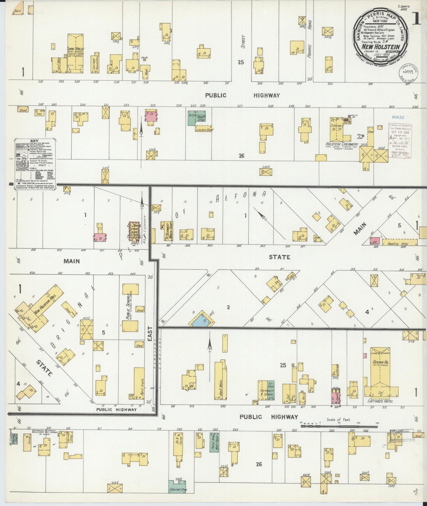 Sanborn Fire Insurance Map from New Holstein, Calumet County, Wisconsin (1900), Sheet #0001 - Complete Map Set gallery image, historic Sanborn map, vintage wall art, Wisconsin Wisconsin