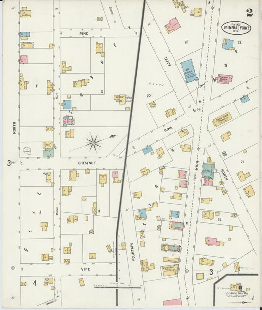Sanborn Fire Insurance Map from Mineral Point, Iowa County, Wisconsin (1900), Sheet #0002 - Historic Sanborn Fire Insurance Map Print, vintage old map wall art, antique decor, genealogy gift, Wisconsin Wisconsin map