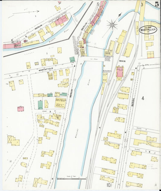 Sanborn Fire Insurance Map from Montpelier, Washington County, Vermont (1905), Sheet #0005 - Historic Sanborn Fire Insurance Map Print, vintage old map wall art, antique decor, genealogy gift, Vermont Vermont map