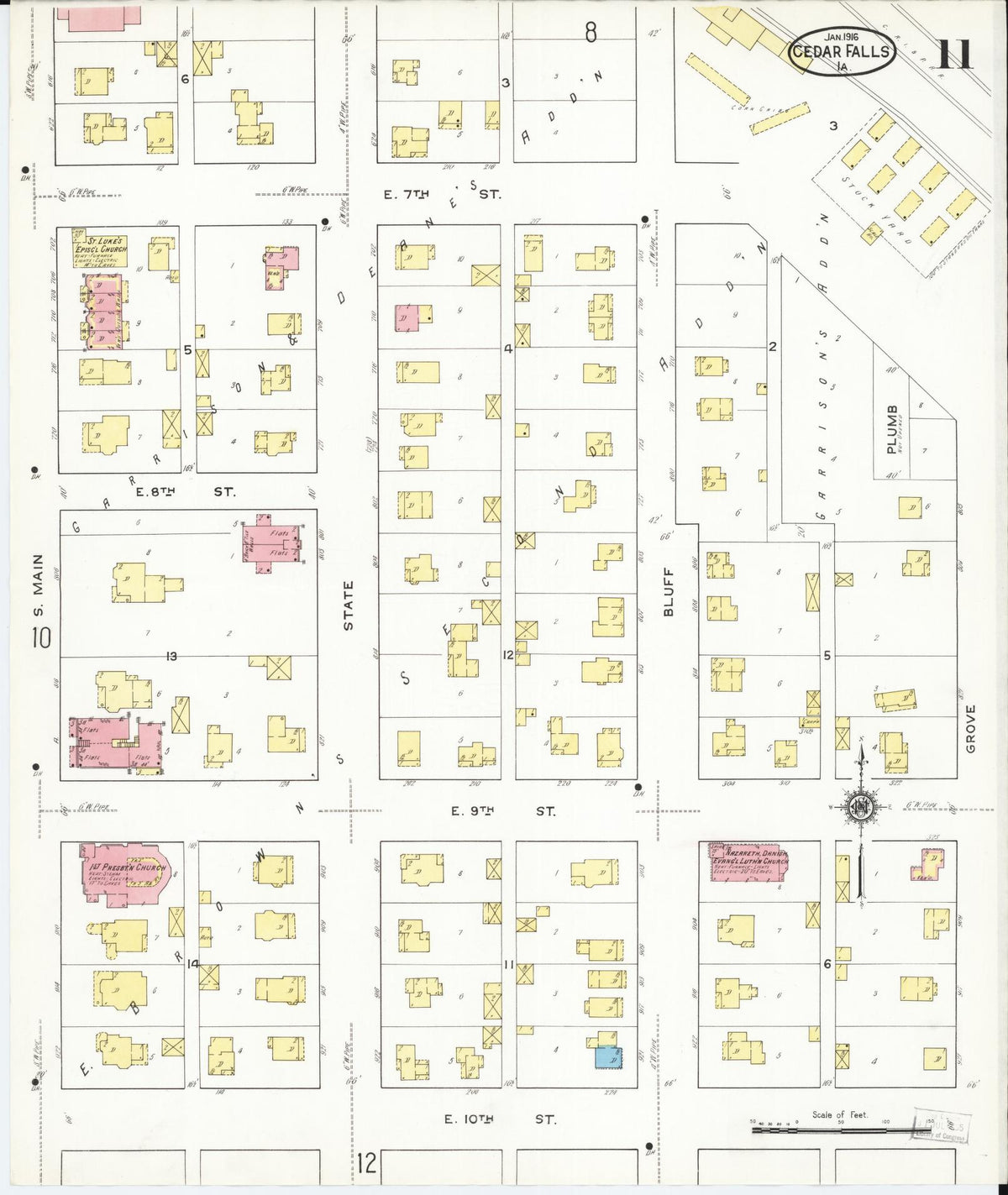 Sanborn Fire Insurance Map from Cedar Falls, Black Hawk County, Iowa (1916), Sheet #0011 - Historic Sanborn Fire Insurance Map Print