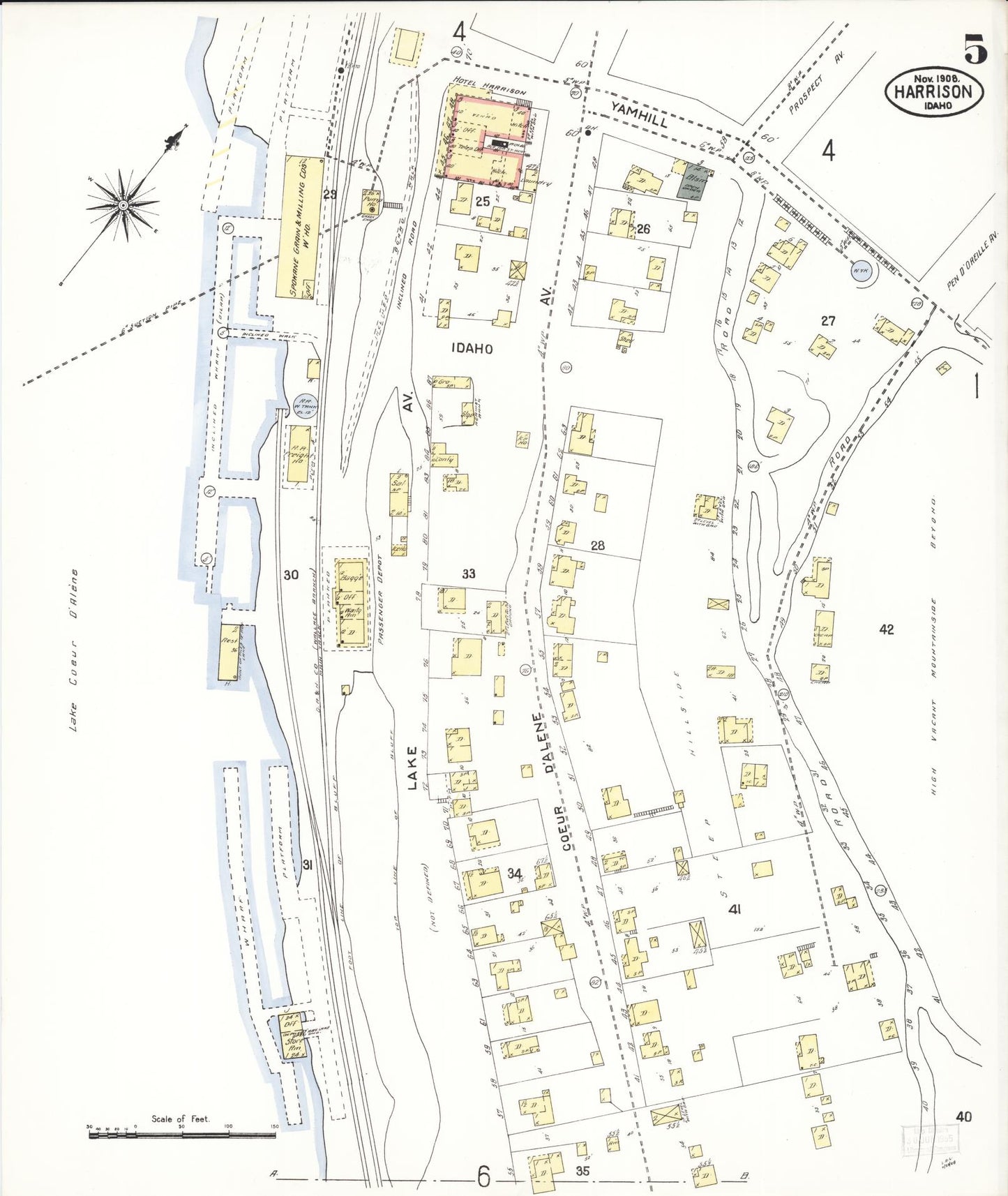 Sanborn Fire Insurance Map from Harrison, Kootenai County, Idaho (1908), Sheet #0005 - Complete Map Set gallery image, historic Sanborn map, vintage wall art, Idaho Idaho