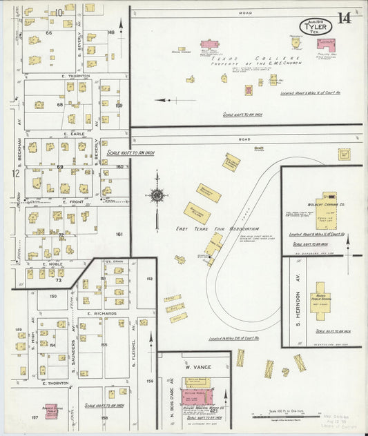 Sanborn Fire Insurance Map from Tyler, Smith County, Texas (1919), Sheet #0014 - Historic Sanborn Fire Insurance Map Print, vintage old map wall art, antique decor, genealogy gift, Texas Texas map