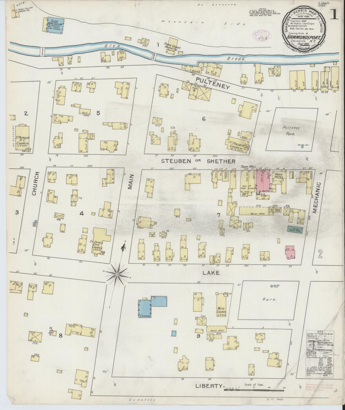 Sanborn Fire Insurance Map from Hammondsport, Steuben County, New York (1893), Sheet #0001 - Complete Map Set gallery image, historic Sanborn map, vintage wall art, New York New York