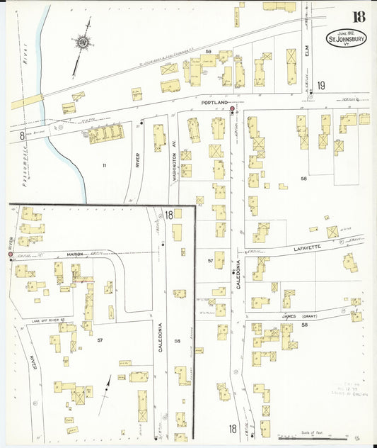 Sanborn Fire Insurance Map from Saint Johnsbury, Caledonia County, Vermont (1912), Sheet #0018 - Historic Sanborn Fire Insurance Map Print, vintage old map wall art, antique decor, genealogy gift, Vermont Vermont map