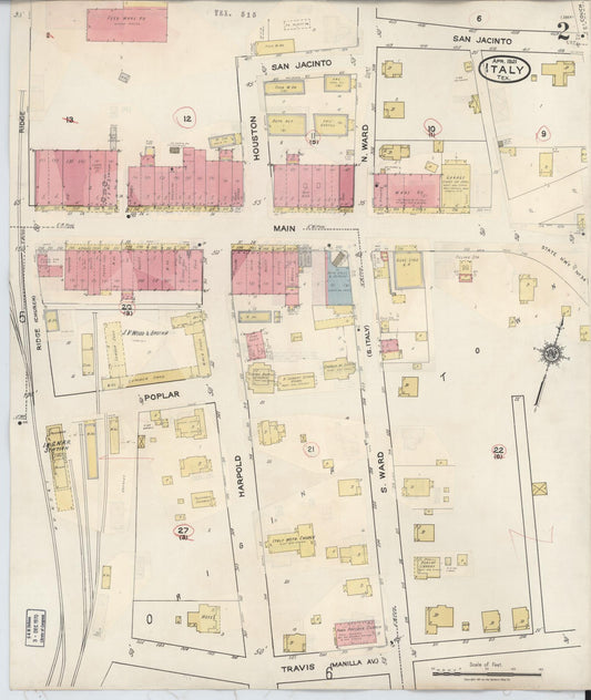 Sanborn Fire Insurance Map from Italy, Ellis County, Texas (1944), Sheet #0002 - Historic Sanborn Fire Insurance Map Print, vintage old map wall art, antique decor, genealogy gift, Texas Texas map