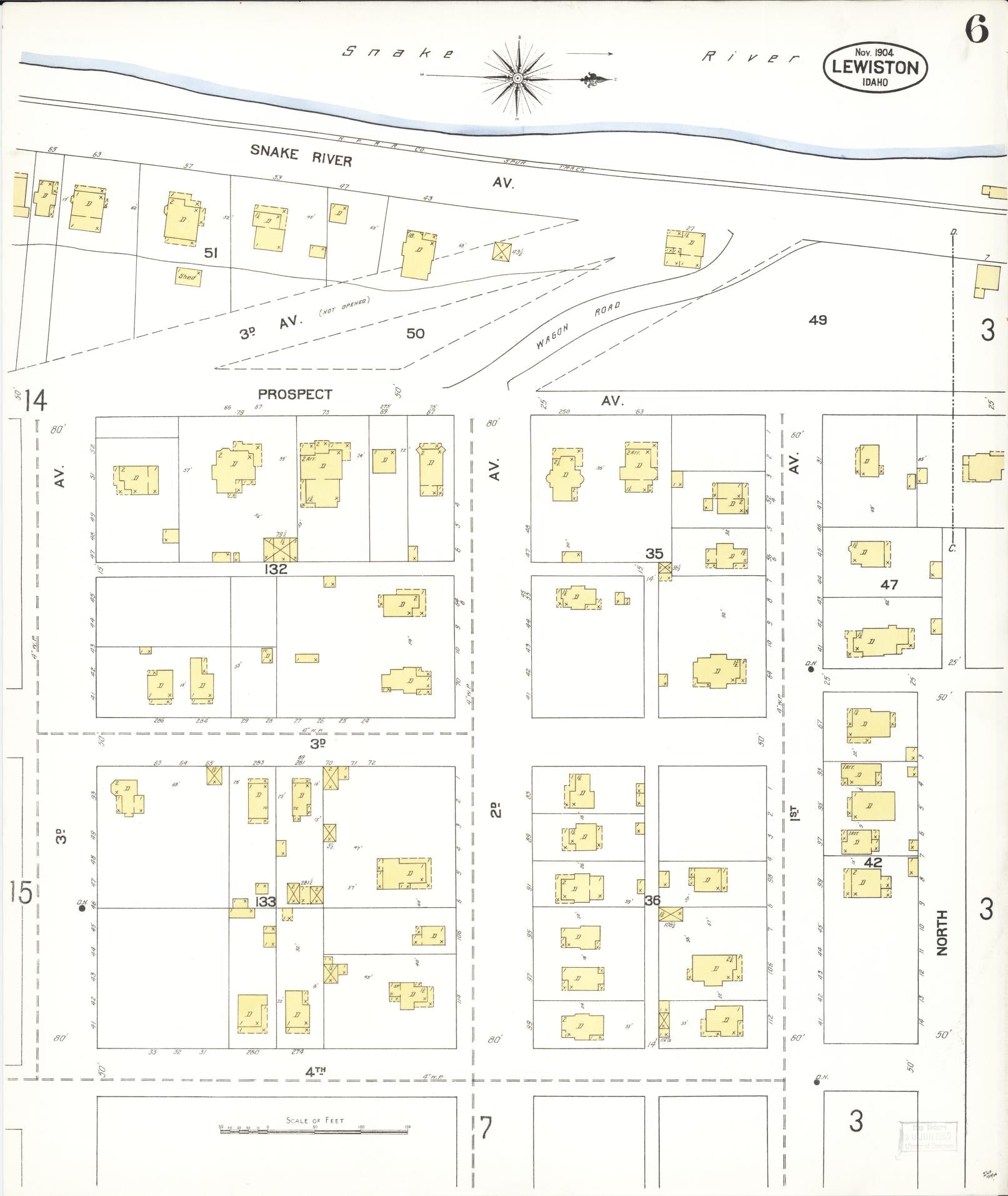 Sanborn Fire Insurance Map from Lewiston, Nez Perce County, Idaho (1904), Sheet #0006 - Historic Sanborn Fire Insurance Map Print, vintage old map wall art, antique decor, genealogy gift, Idaho Idaho map