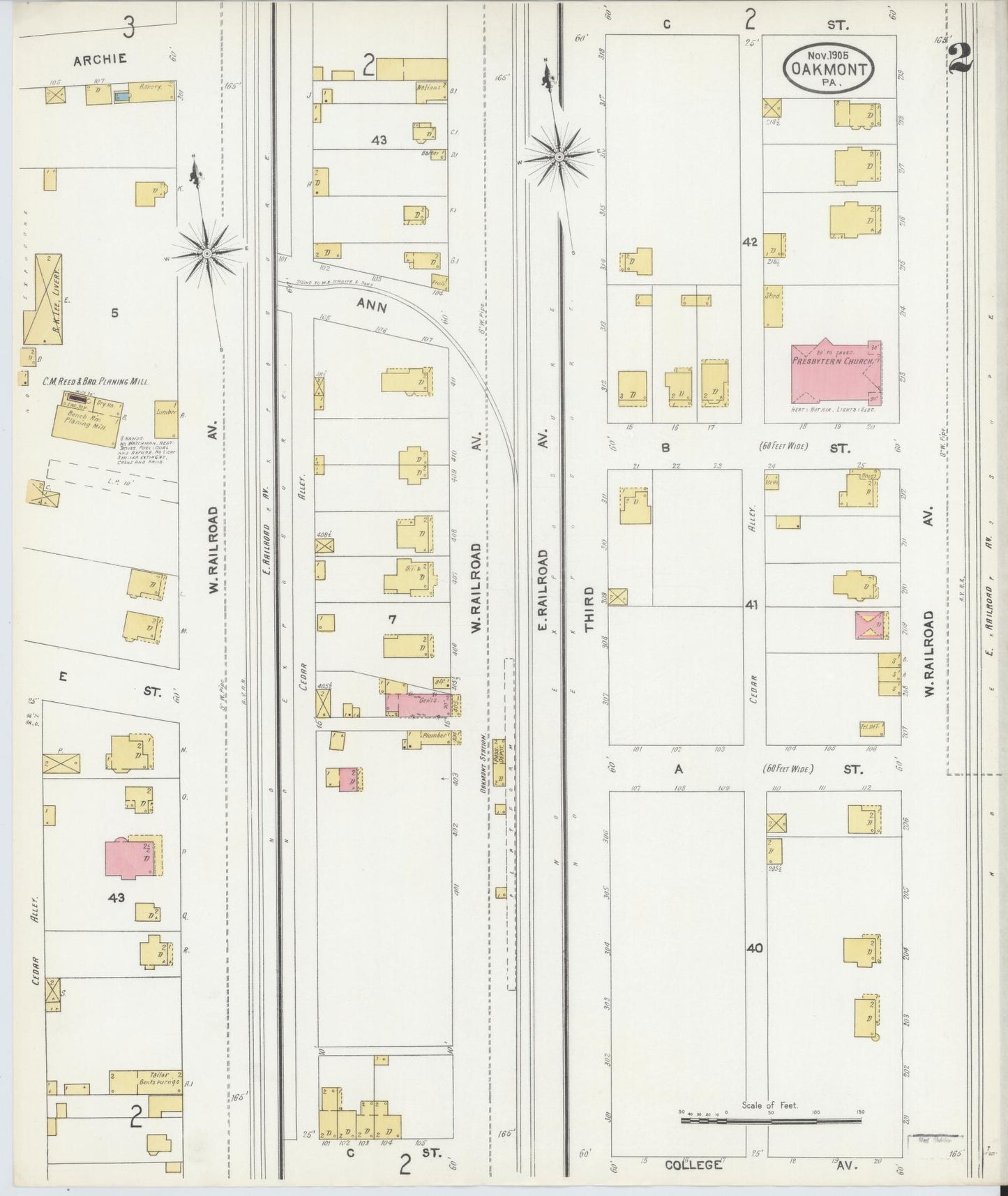 Sanborn Fire Insurance Map from Oakmont, Allegheny County, Pennsylvania (1905), Sheet #0002 - Complete Map Set gallery image, historic Sanborn map, vintage wall art, Pennsylvania Pennsylvania