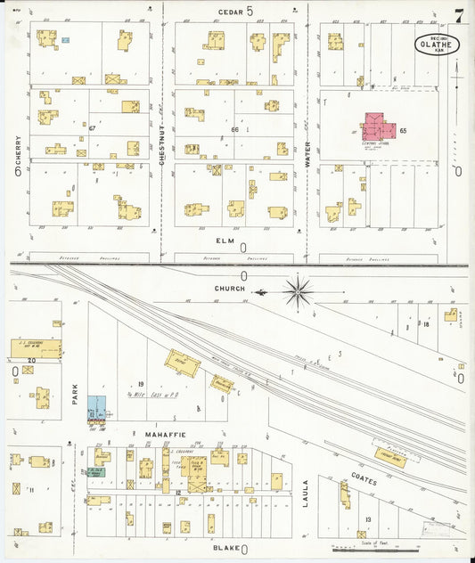 Sanborn Fire Insurance Map from Olathe, Johnson County, Kansas (1901), Sheet #0007 - Historic Sanborn Fire Insurance Map Print, vintage old map wall art, antique decor, genealogy gift, Kansas Kansas map