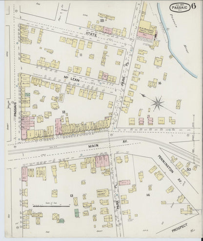 Sanborn Fire Insurance Map from Passaic, Passaic County, New Jersey (1889), Sheet #0006 - Historic Sanborn Fire Insurance Map Print, vintage old map wall art, antique decor, genealogy gift, New Jersey New Jersey map