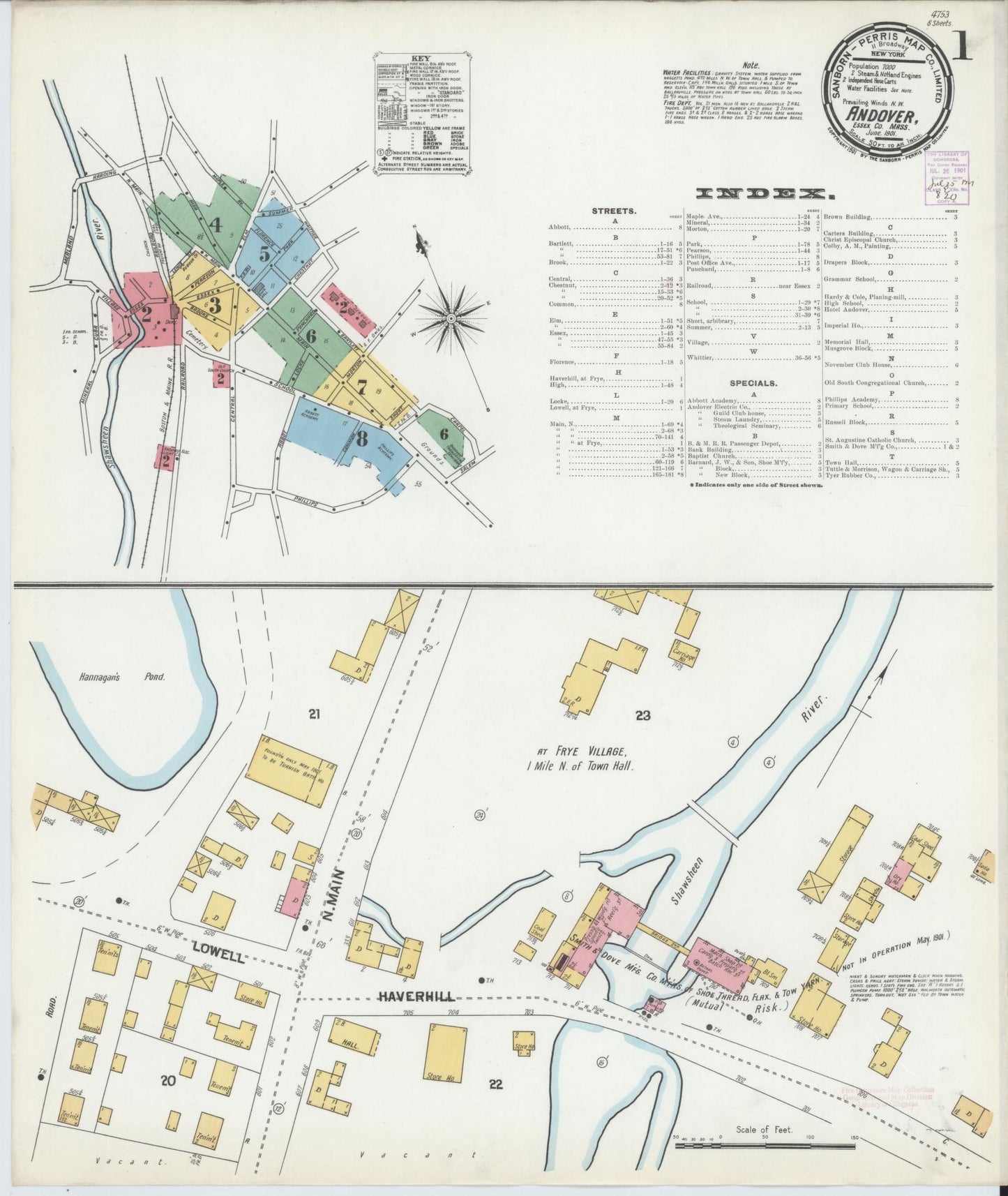 Sanborn Fire Insurance Map from Andover, Essex County, Massachusetts (1901), Sheet #0001 - Complete Map Set gallery image, historic Sanborn map, vintage wall art, Massachusetts Massachusetts