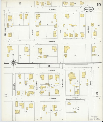 Sanborn Fire Insurance Map from Marshall, Harrison County, Texas (1904), Sheet #0015 - Complete Map Set gallery image, historic Sanborn map, vintage wall art, Texas Texas
