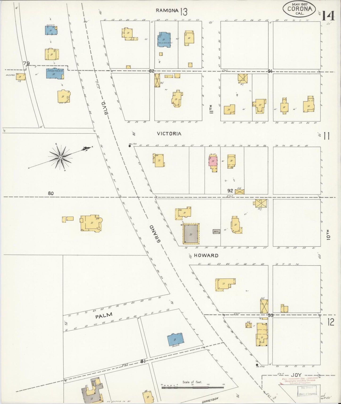 Sanborn Fire Insurance Map from Corona, Riverside County, California (1907), Sheet #0014 - Historic Sanborn Fire Insurance Map Print, vintage old map wall art, antique decor, genealogy gift, California California map