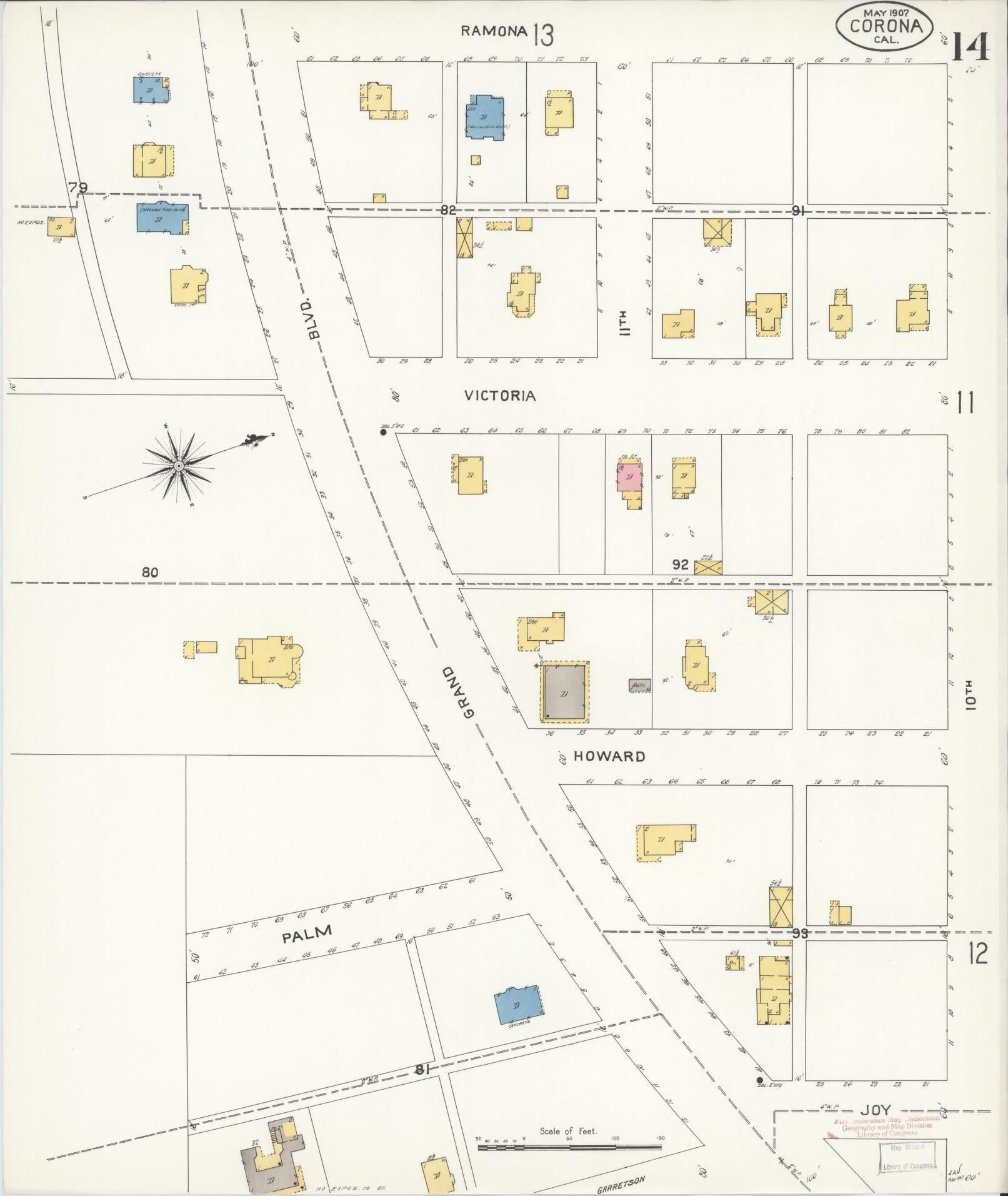 Sanborn Fire Insurance Map from Corona, Riverside County, California (1907), Sheet #0014 - Historic Sanborn Fire Insurance Map Print, vintage old map wall art, antique decor, genealogy gift, California California map