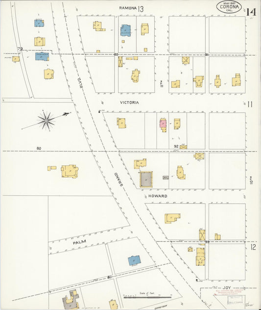 Sanborn Fire Insurance Map from Corona, Riverside County, California (1907), Sheet #0014 - Historic Sanborn Fire Insurance Map Print, vintage old map wall art, antique decor, genealogy gift, California California map