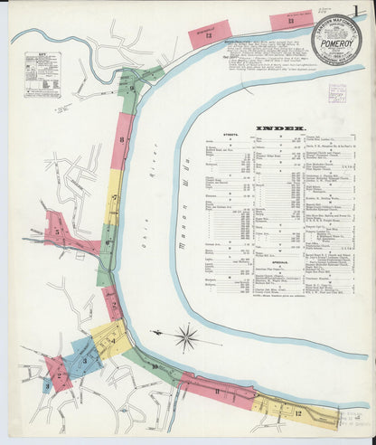 Sanborn Fire Insurance Map from Pomeroy, Meigs County, Ohio (1908), Sheet #0001 - Complete Map Set gallery image, historic Sanborn map, vintage wall art, Ohio Ohio