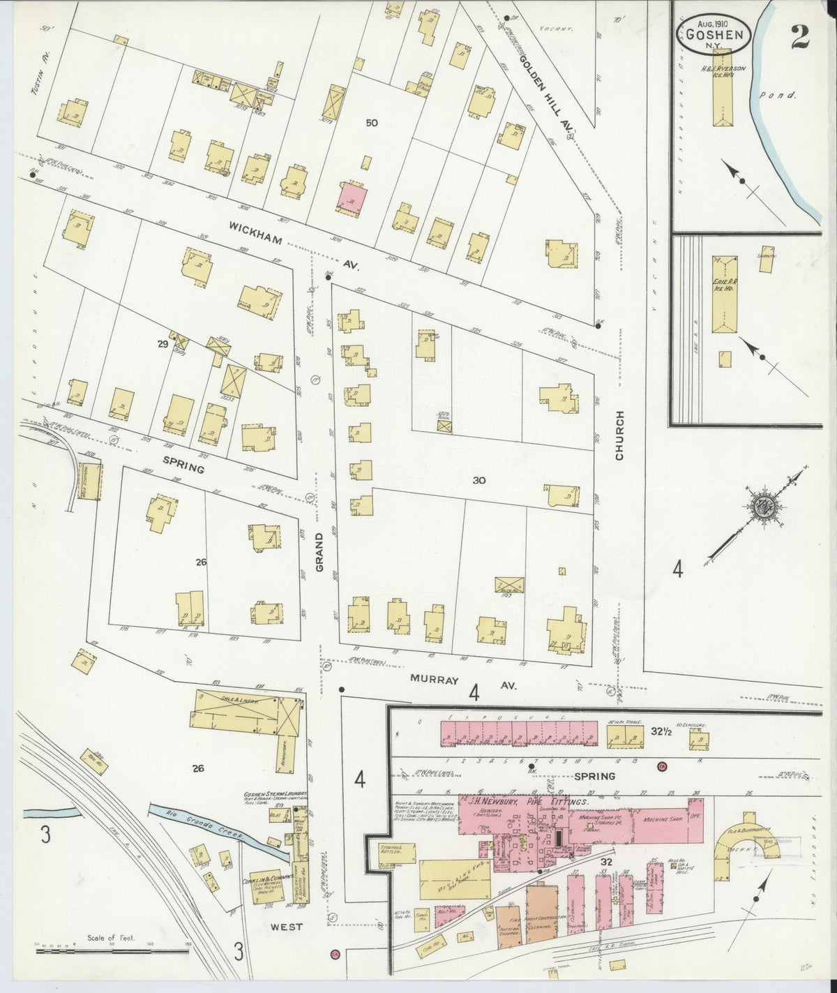 Sanborn Fire Insurance Map from Goshen, Orange County, New York (1910), Sheet #0002 - Complete Map Set gallery image, historic Sanborn map, vintage wall art, New York New York