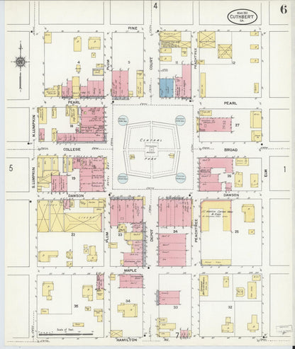 Sanborn Fire Insurance Map from Cuthbert, Randolph County, Georgia (1911), Sheet #0006 - Complete Map Set gallery image, historic Sanborn map, vintage wall art, Georgia Georgia