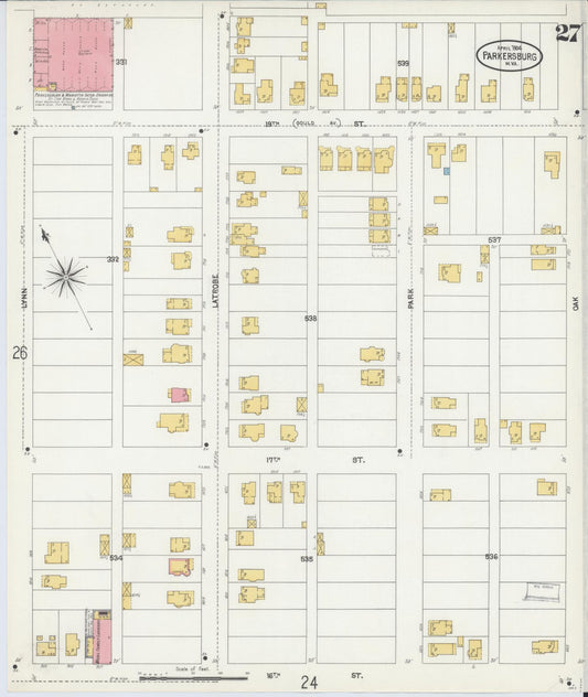 Sanborn Fire Insurance Map from Parkersburg, Wood County, West Virginia (1904), Sheet #0027 - Historic Sanborn Fire Insurance Map Print, vintage old map wall art, antique decor, genealogy gift, West Virginia West Virginia map