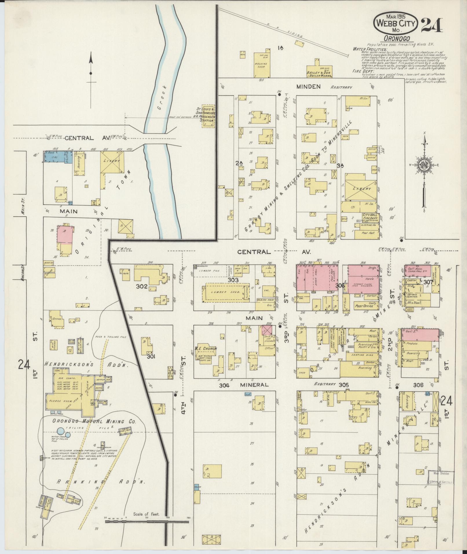 Sanborn Fire Insurance Map from Webb City, Jasper County, Missouri (1915), Sheet #0024 - Historic Sanborn Fire Insurance Map Print, vintage old map wall art, antique decor, genealogy gift, Missouri Missouri map
