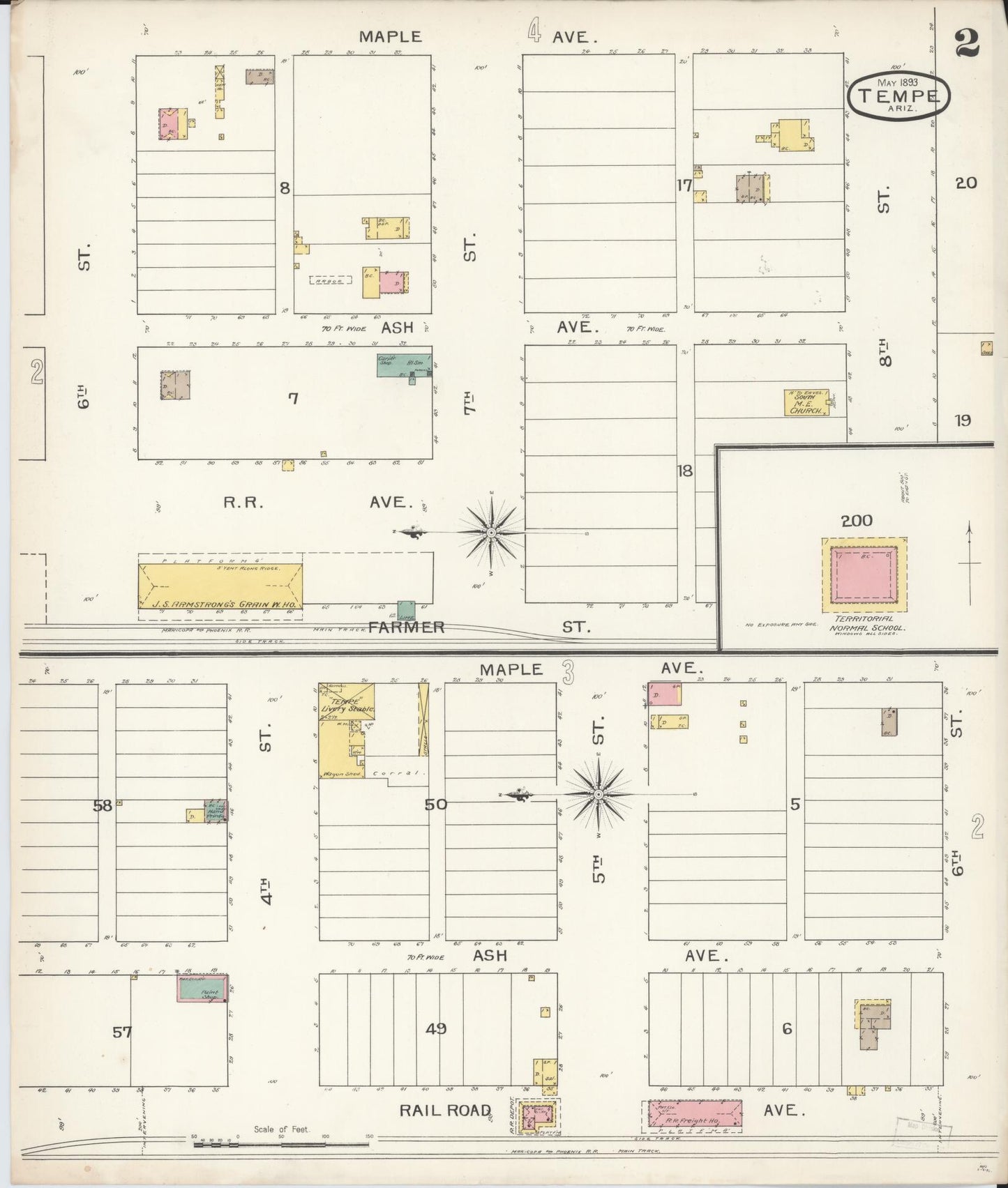 Sanborn Fire Insurance Map from Tempe, Maricopa County, Arizona (1893), Sheet #0002 - Historic Sanborn Fire Insurance Map Print, vintage old map wall art, antique decor, genealogy gift, Arizona Arizona map