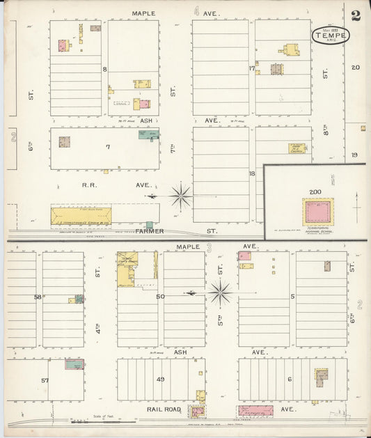 Sanborn Fire Insurance Map from Tempe, Maricopa County, Arizona (1893), Sheet #0002 - Historic Sanborn Fire Insurance Map Print, vintage old map wall art, antique decor, genealogy gift, Arizona Arizona map