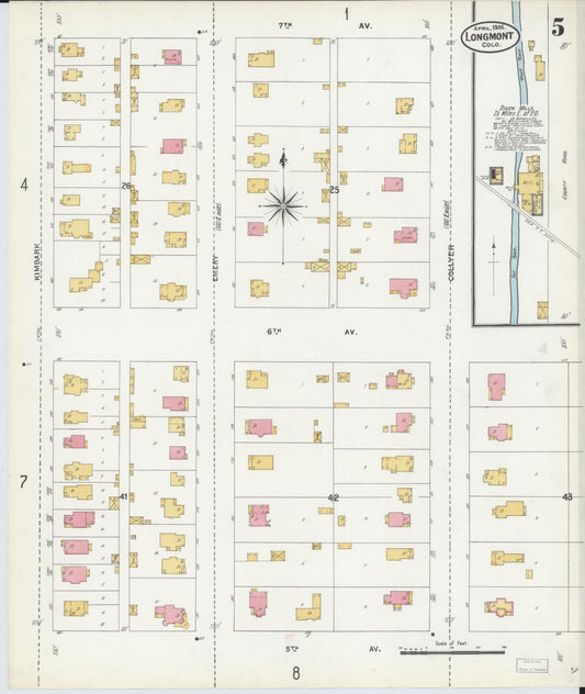 Sanborn Fire Insurance Map from Longmont, Boulder County, Colorado (1906), Sheet #0005 - Historic Sanborn Fire Insurance Map Print, vintage old map wall art, antique decor, genealogy gift, Colorado Colorado map