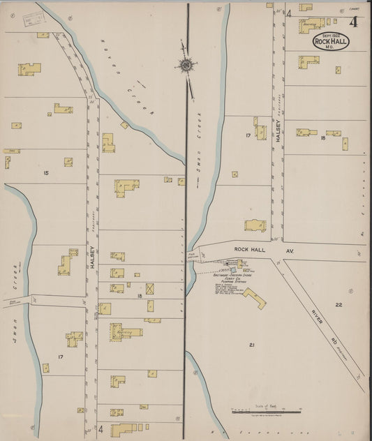 Sanborn Fire Insurance Map from Rock Hall, Kent County, Maryland (1922), Sheet #0004 - Historic Sanborn Fire Insurance Map Print, vintage old map wall art