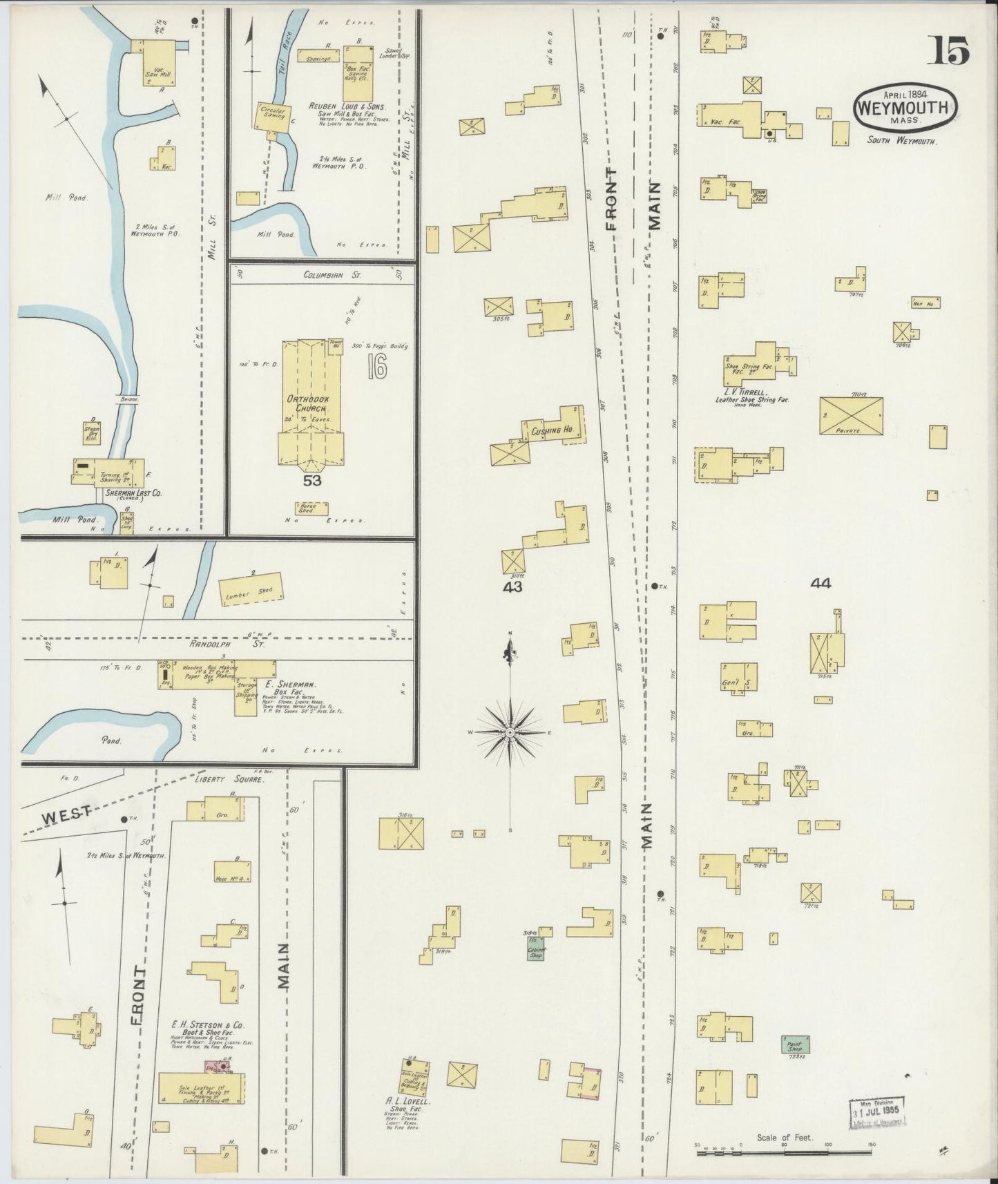 Sanborn Fire Insurance Map from Weymouth, Norfolk County, Massachusetts (1894), Sheet #0015 - Complete Map Set gallery image, historic Sanborn map, vintage wall art, Massachusetts Massachusetts