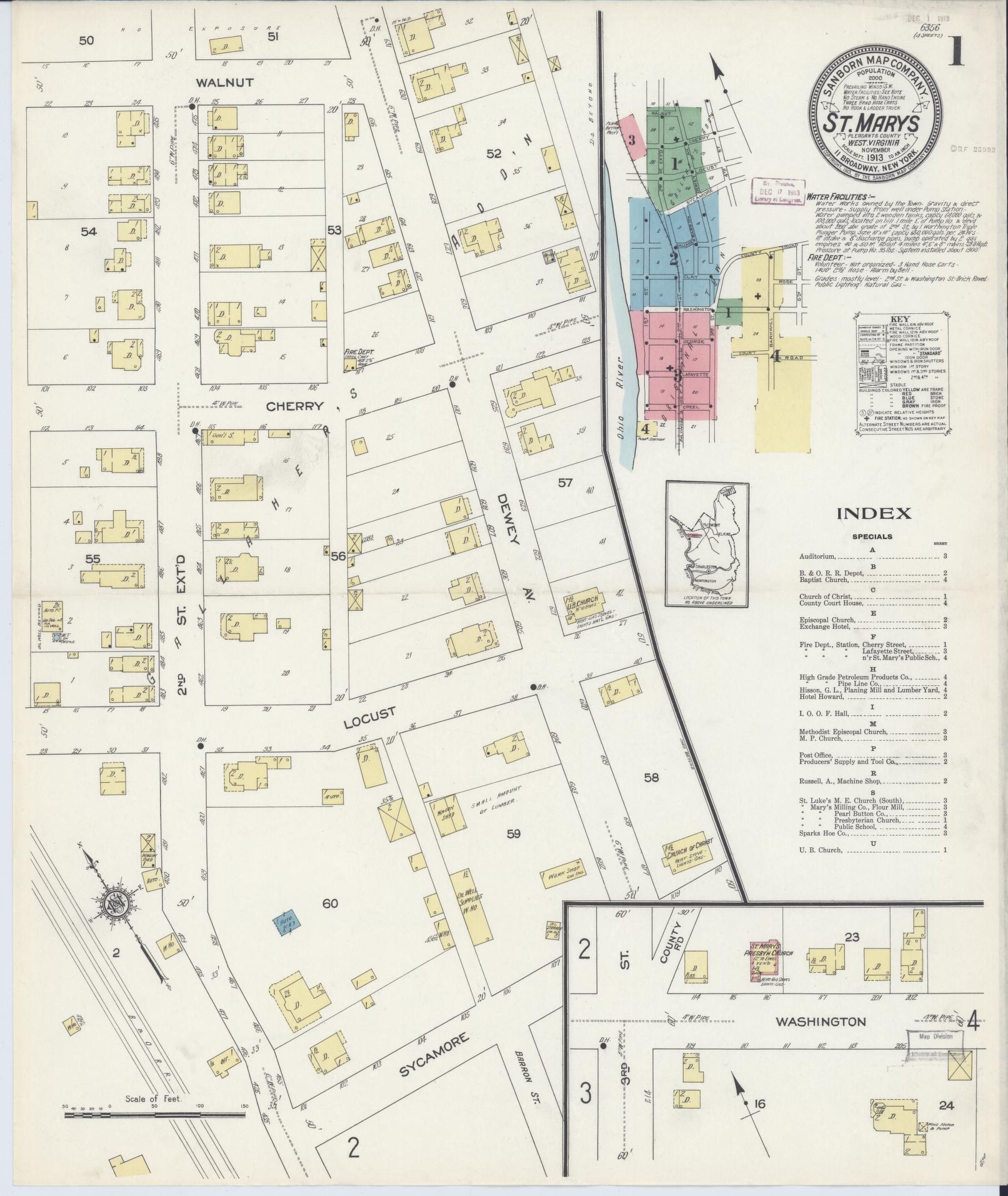 Sanborn Fire Insurance Map from Saint Marys, Pleasant County, West Virginia. (1913) – Historic Sanborn Fire Insurance Map Print